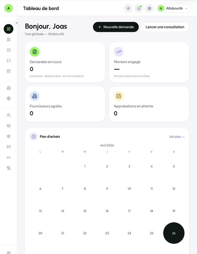 Aperçu du dashboard AchatFlow
